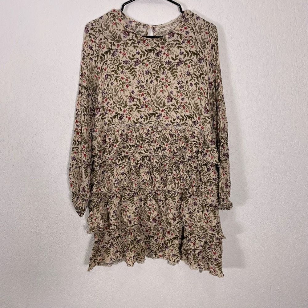 Urban Outfitters Cream with Purple & Red Floral Print Long Sleeve Dress Medium